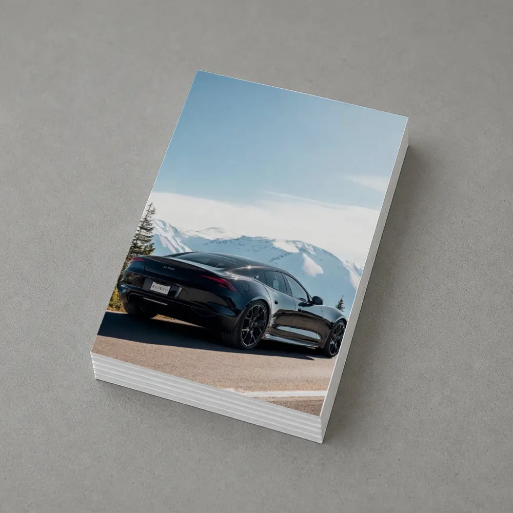 Karma Revero Black Car Snowy Mountain Road – Postcards