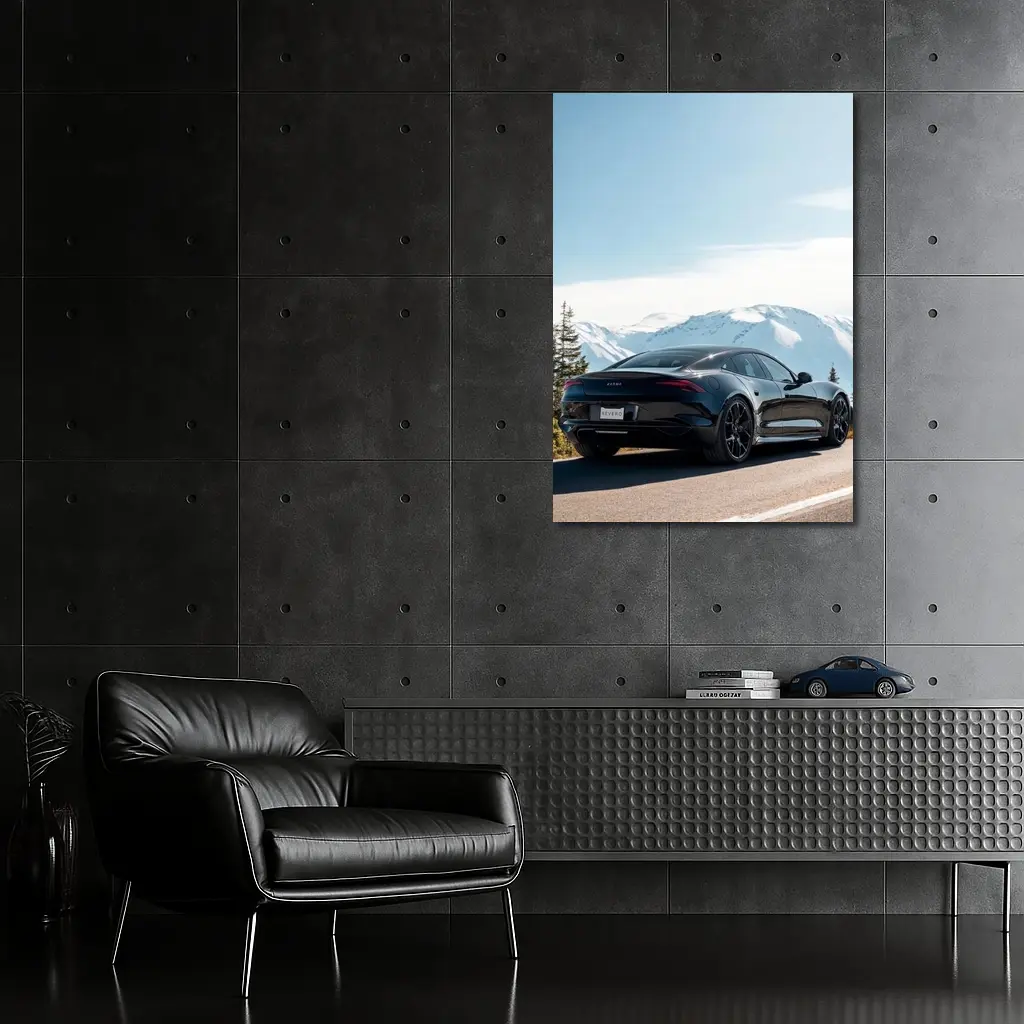 Karma Revero Black Car Snowy Mountain Road – Wall Art
