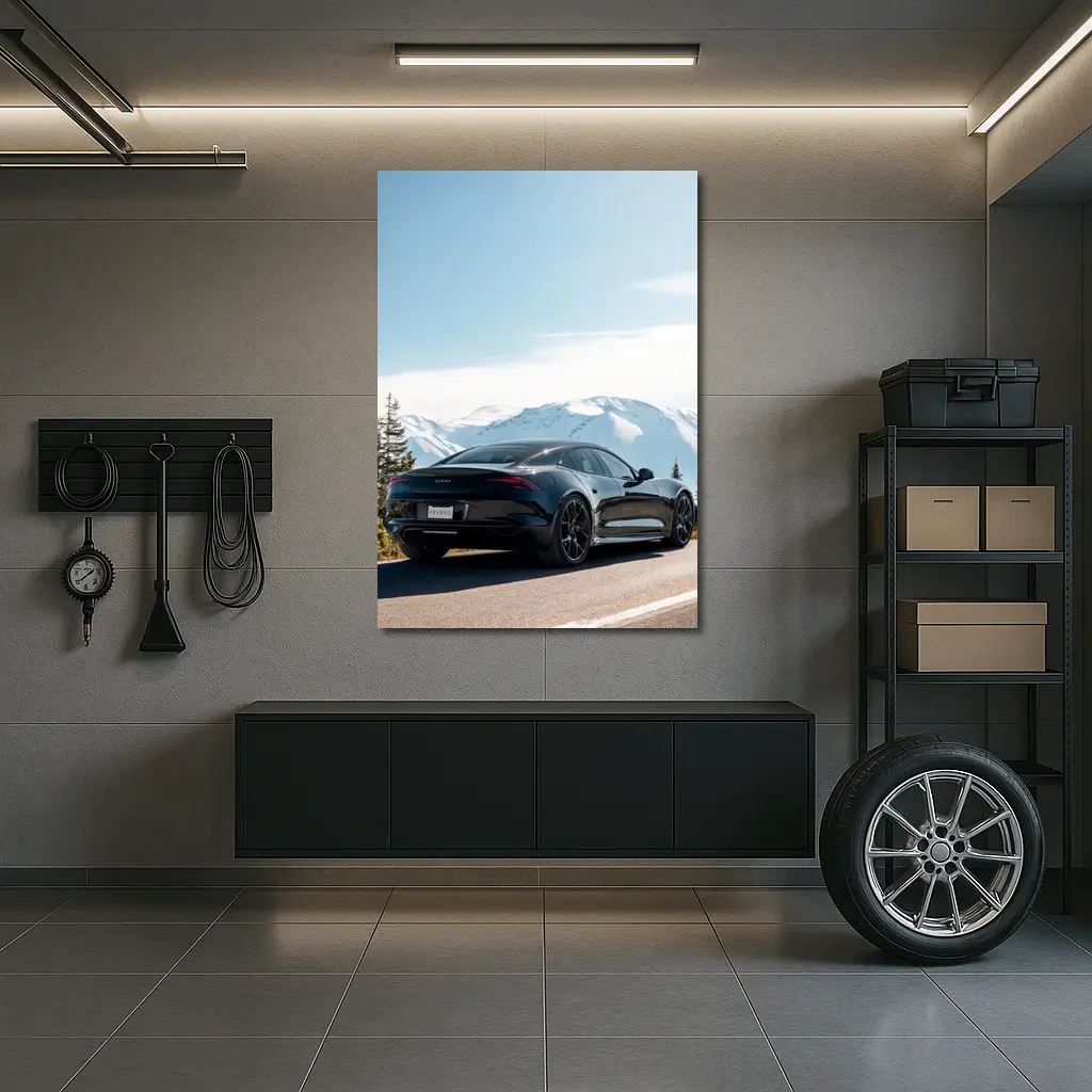 Karma Revero Black Car Snowy Mountain Road – Wall Art