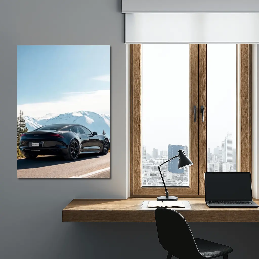 Karma Revero Black Car Snowy Mountain Road – Wall Art