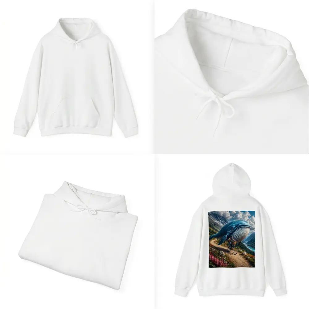 Giant Blue Whale Cyclist Mountain Valley Fantasy – Hoodies
