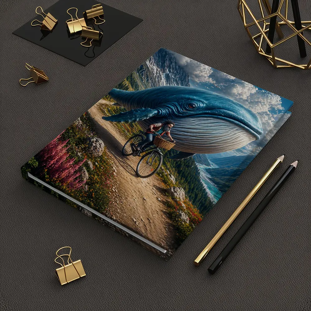 Giant Blue Whale Cyclist Mountain Valley Fantasy – Notebooks