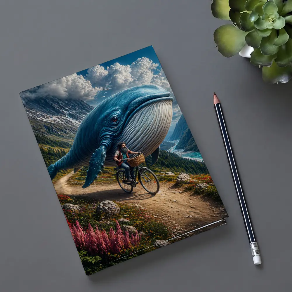 Giant Blue Whale Cyclist Mountain Valley Fantasy – Notebooks