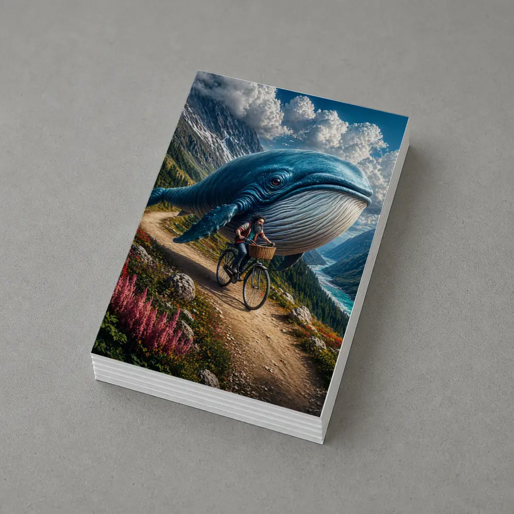 Giant Blue Whale Cyclist Mountain Valley Fantasy – Postcards