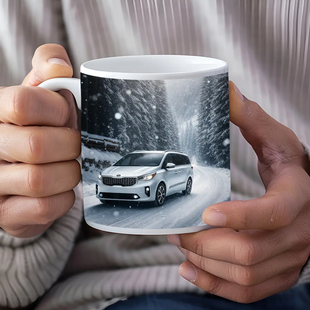 Kia Carnival Driving Snowy Forest Road – Mugs