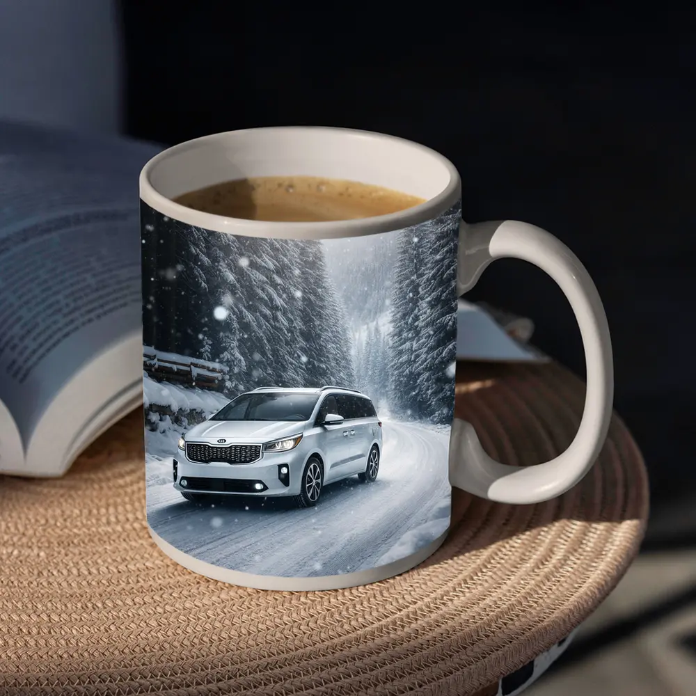 Kia Carnival Driving Snowy Forest Road – Mugs