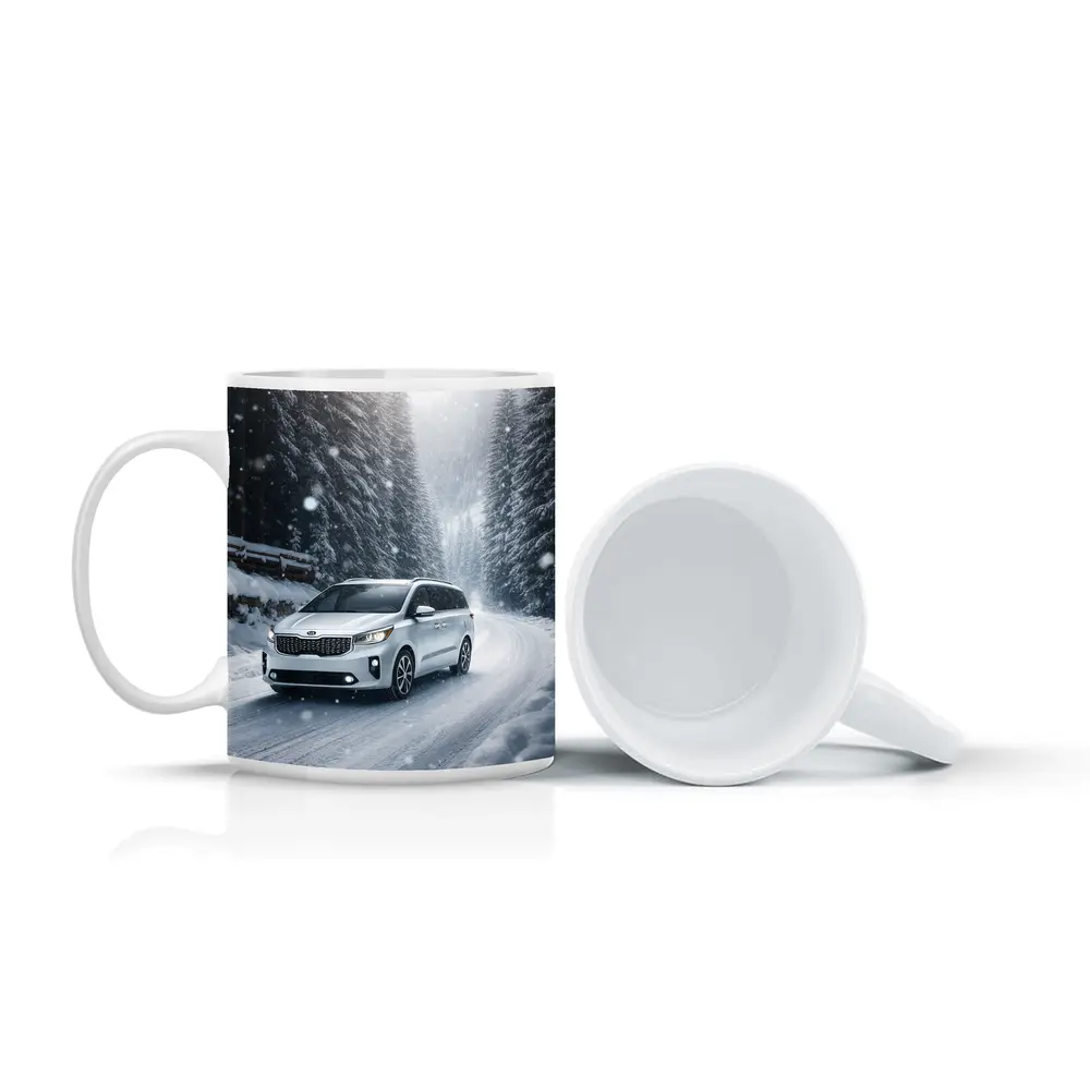 Kia Carnival Driving Snowy Forest Road – Mugs