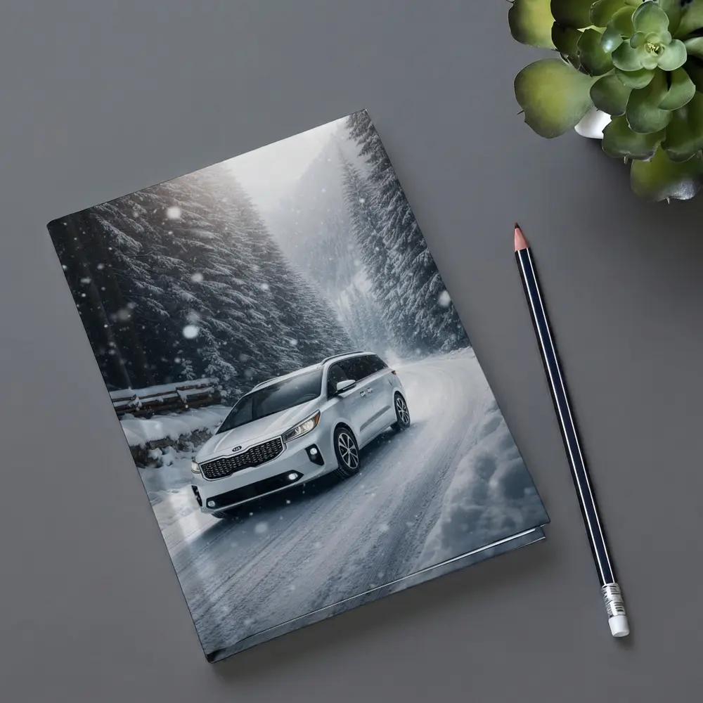 Kia Carnival Driving Snowy Forest Road – Notebooks
