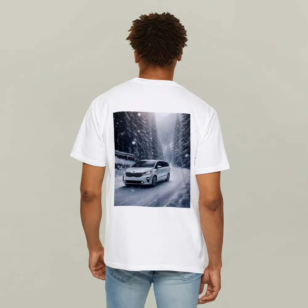 Kia Carnival Driving Snowy Forest Road – T-Shirts