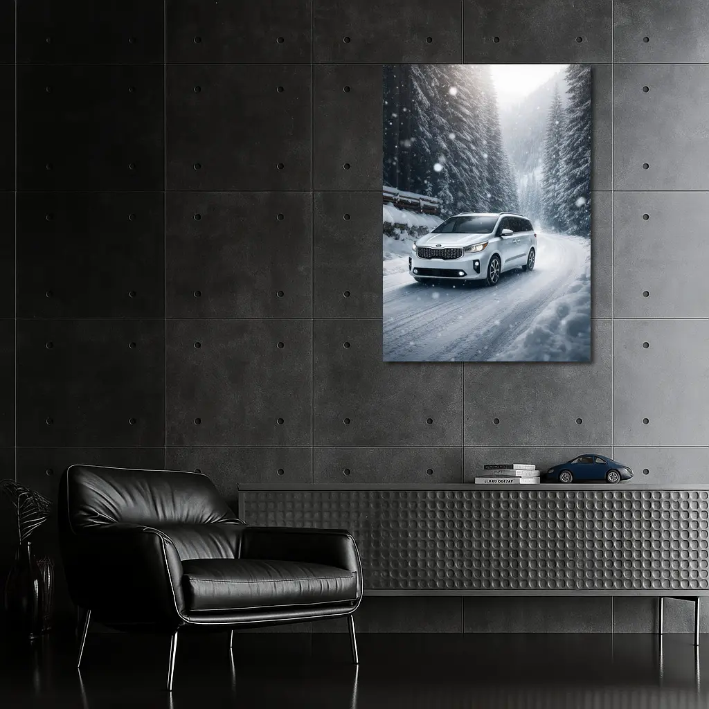 Kia Carnival Driving Snowy Forest Road – Wall Art