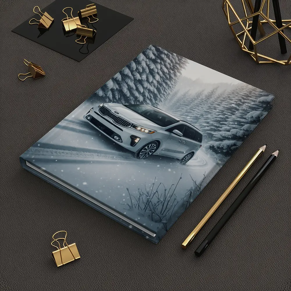 Kia Carnival Minivan Driving Snowy Forest Road – Notebooks