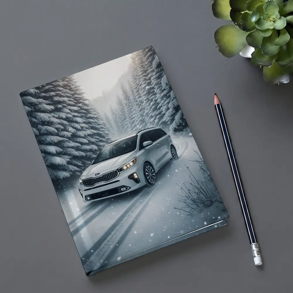Kia Carnival Minivan Driving Snowy Forest Road – Notebooks