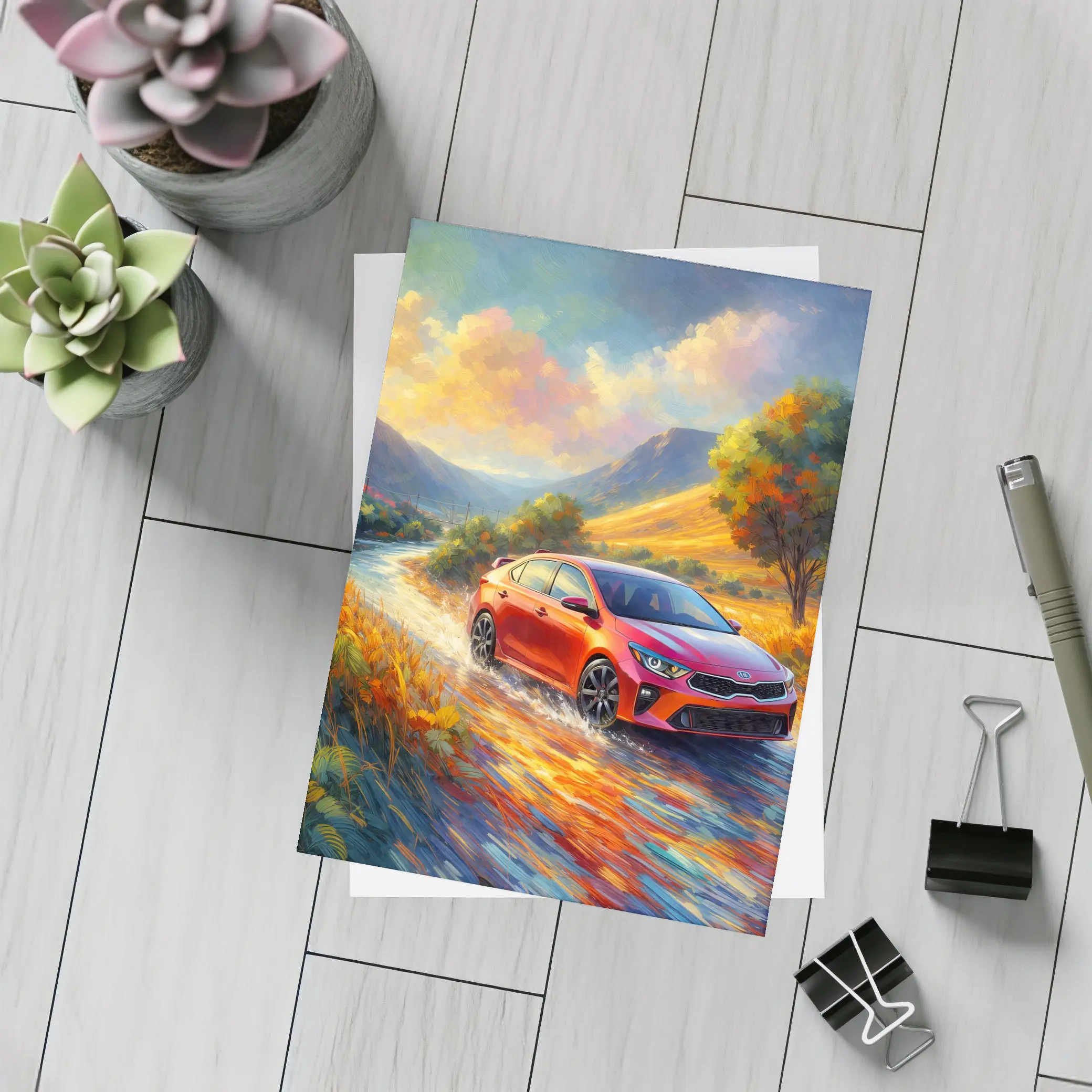 Kia Forte Oil Painting Impressionist Style Drive – Postcards