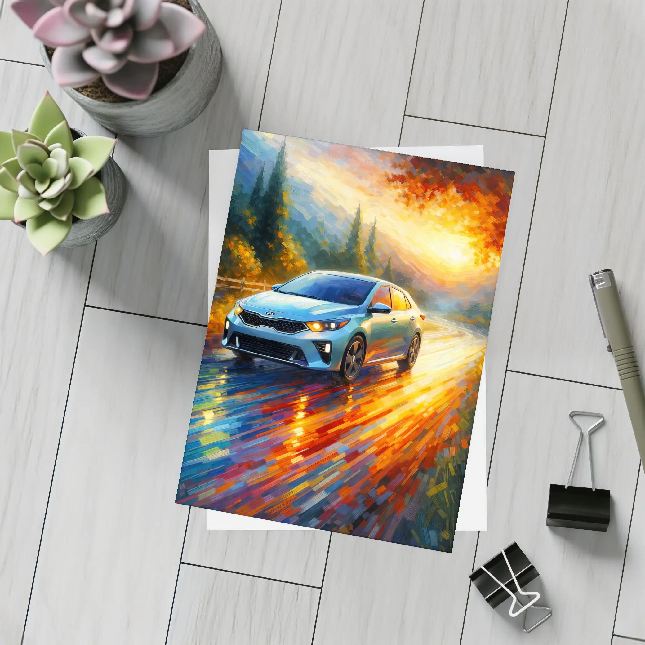 Kia Forte Impressionist Style Oil Painting Art – Postcards
