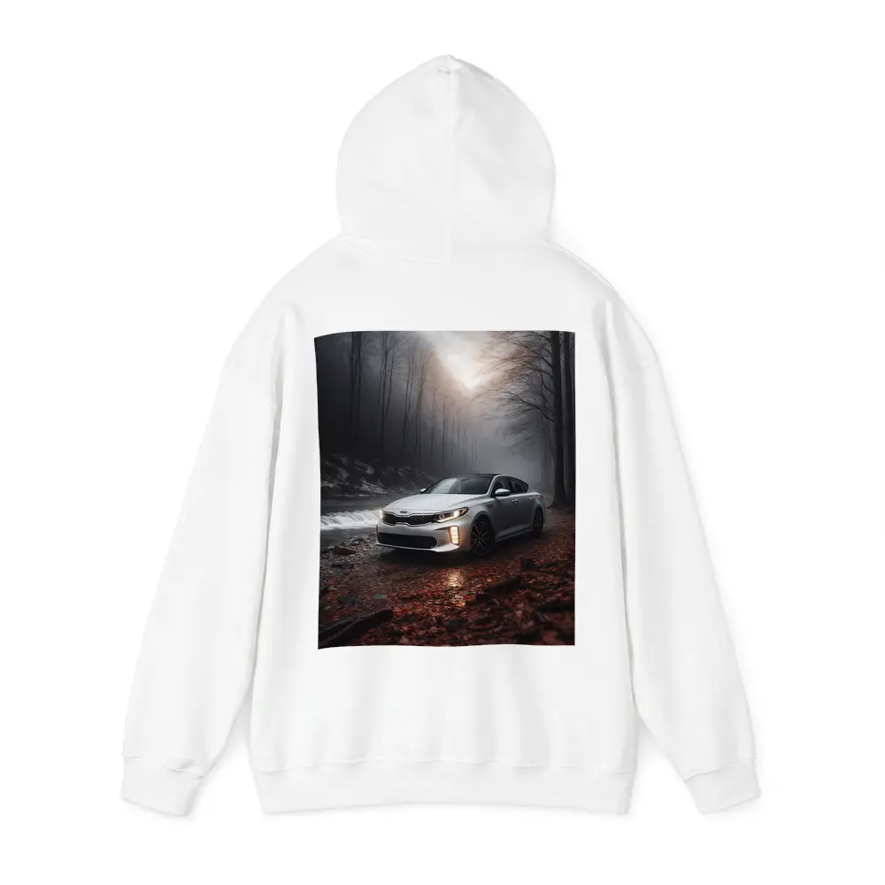 Kia Optima Sedan Parked In Misty Forest – Hoodies