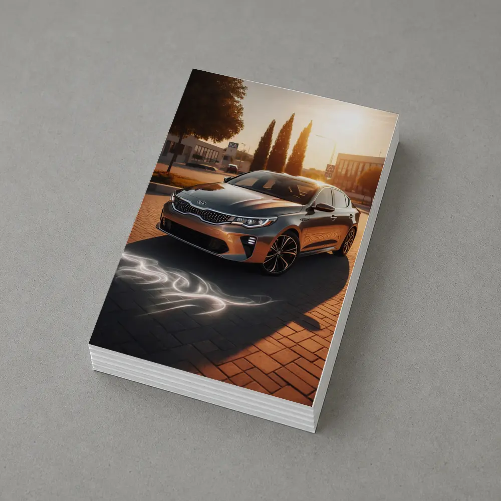 Kia Optima Sedan Glowing Sunset Street Scene – Postcards
