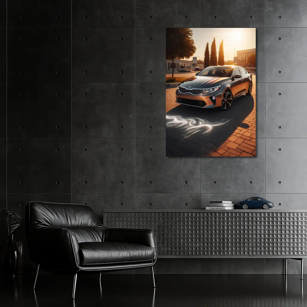 Kia Optima Sedan Glowing Sunset Street Scene – Wall Art
