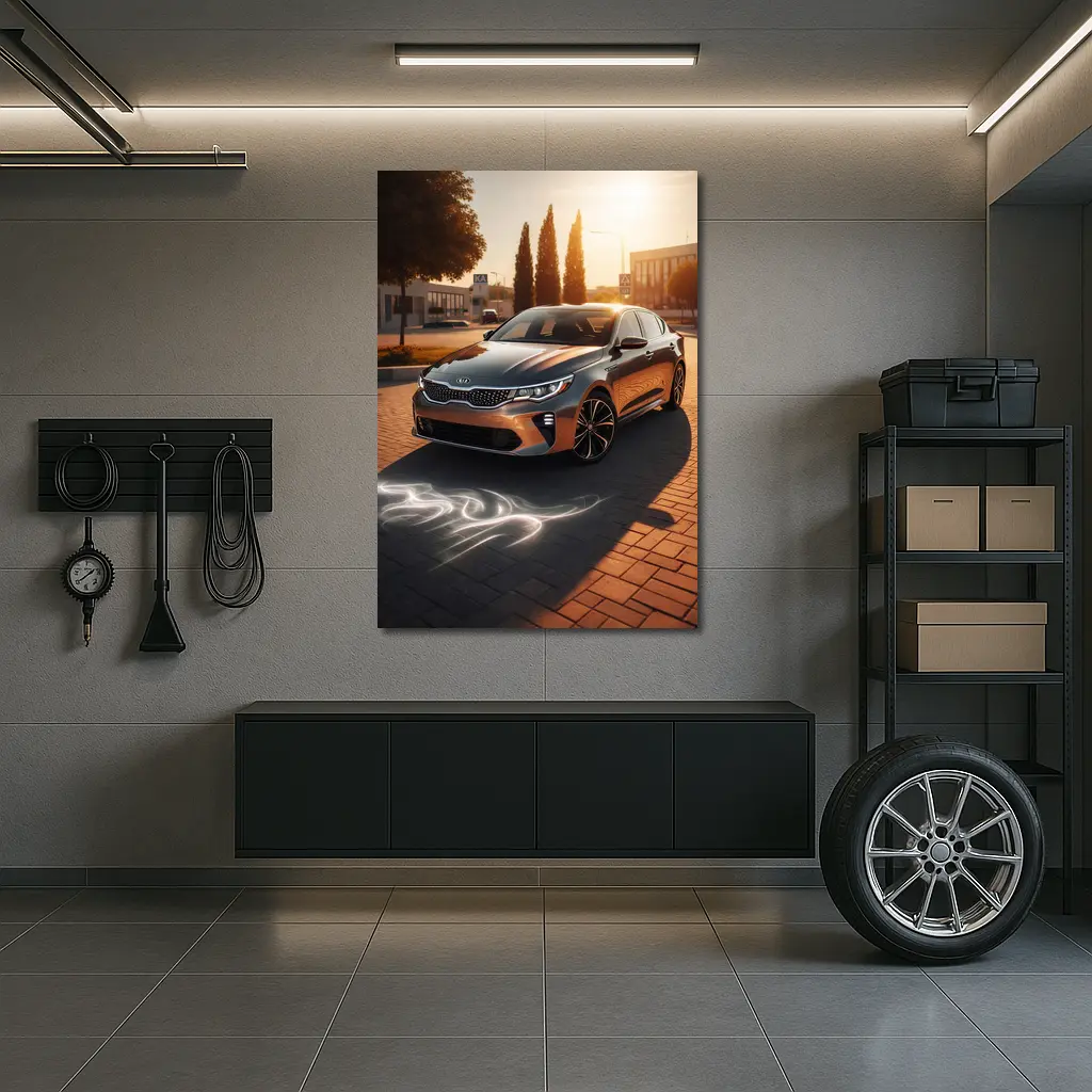 Kia Optima Sedan Glowing Sunset Street Scene – Wall Art