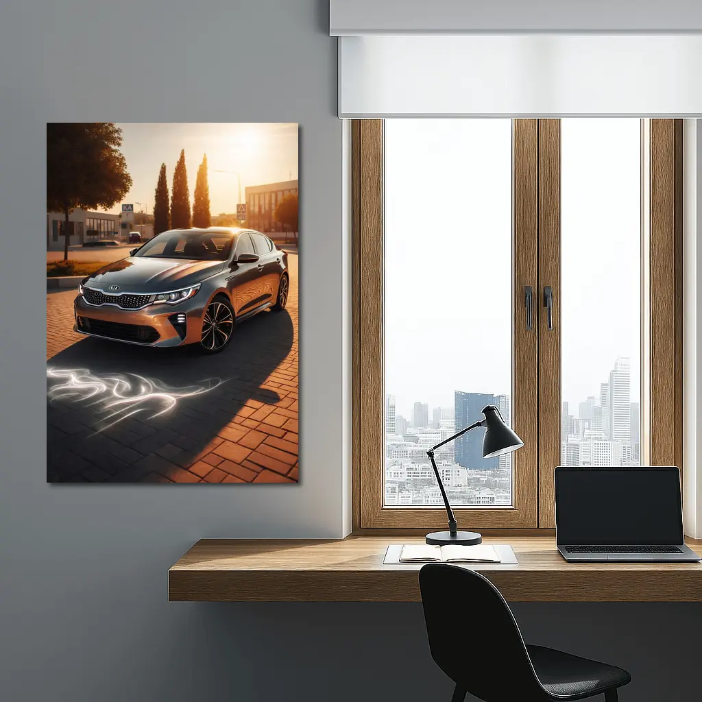 Kia Optima Sedan Glowing Sunset Street Scene – Wall Art