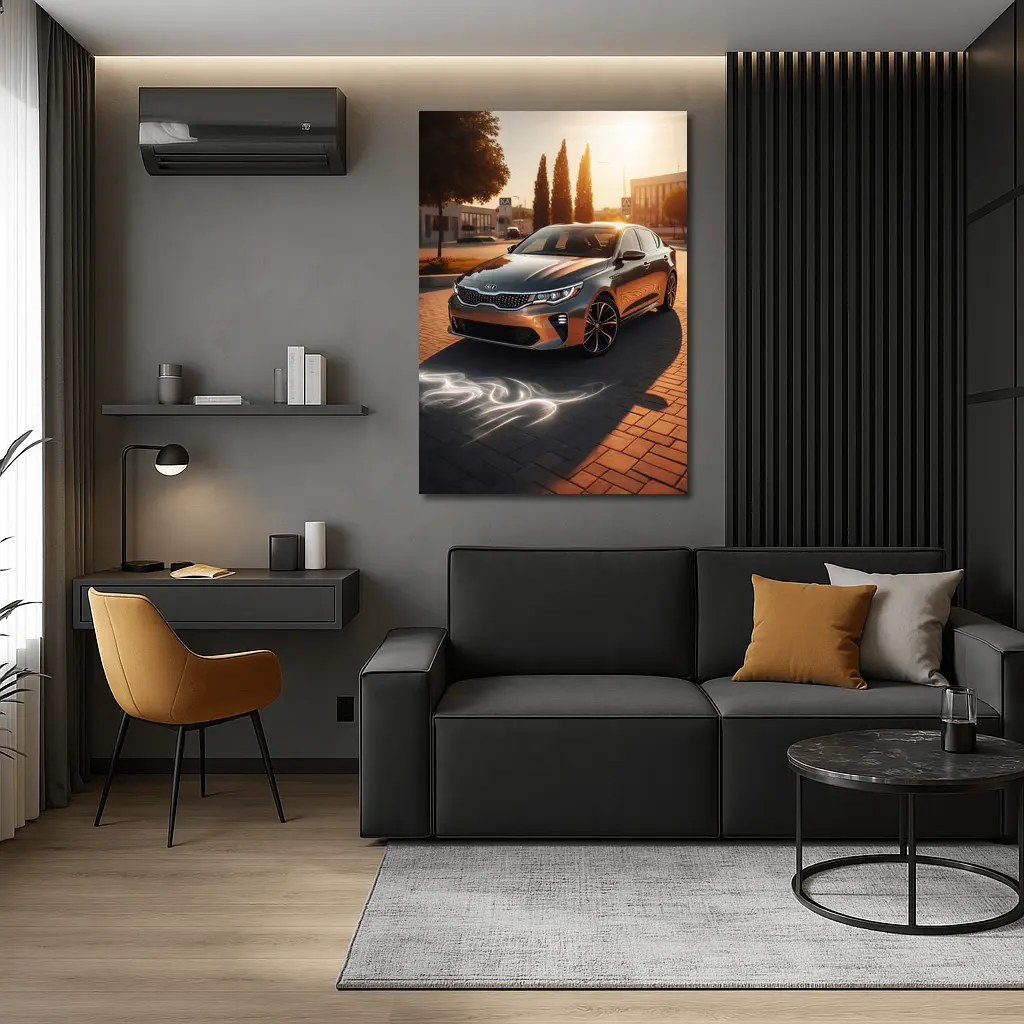 Kia Optima Sedan Glowing Sunset Street Scene – Wall Art