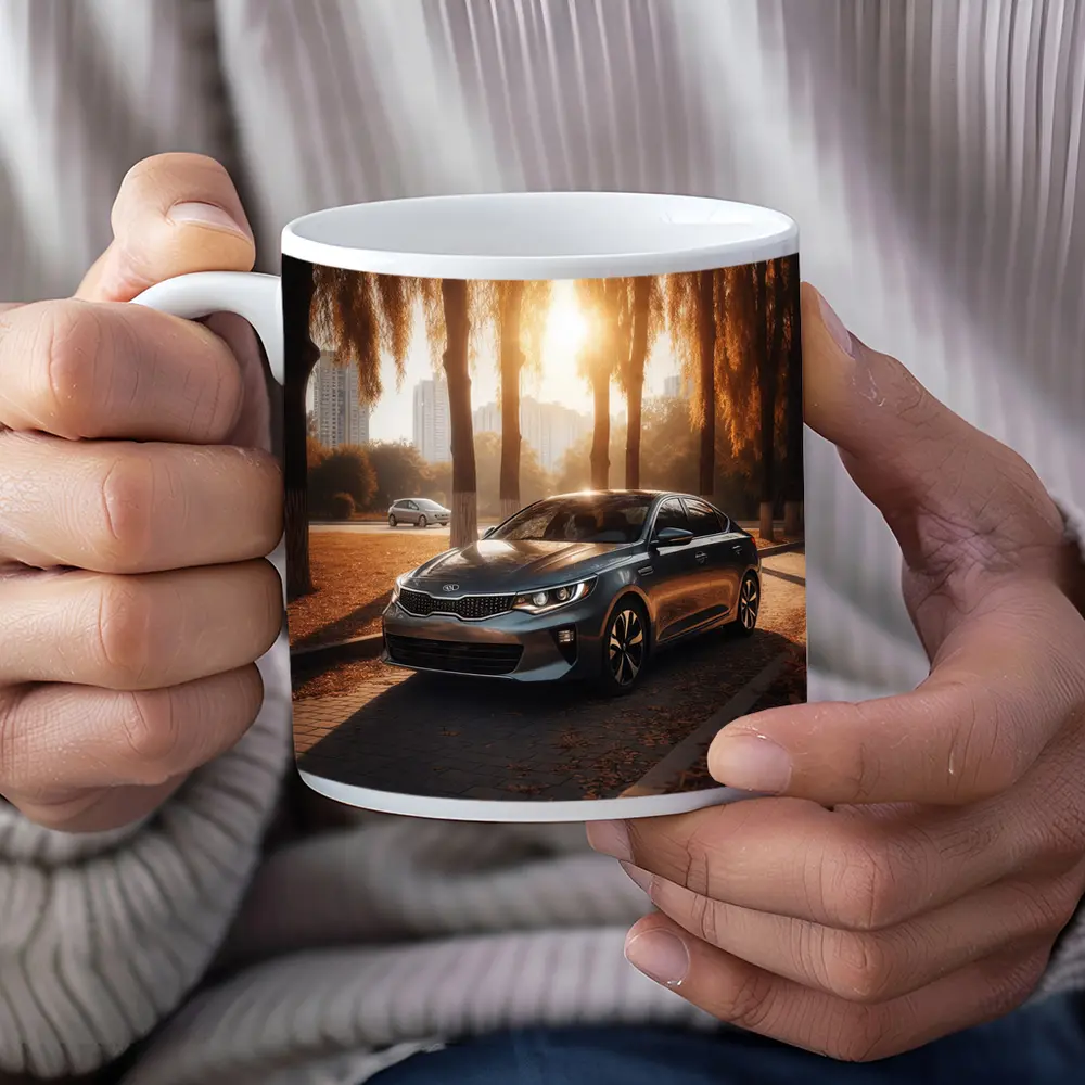 Kia Optima Sedan Parked Under Autumn Trees – Mugs