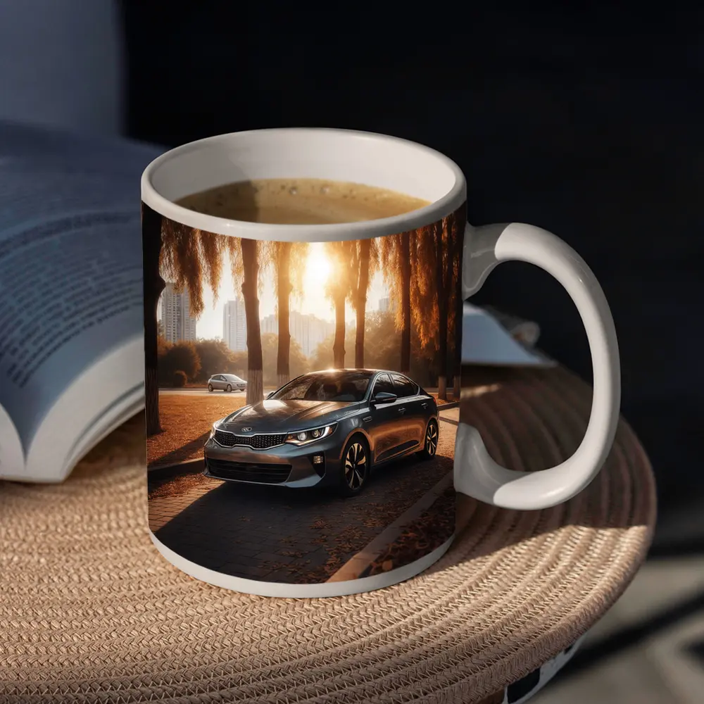 Kia Optima Sedan Parked Under Autumn Trees – Mugs