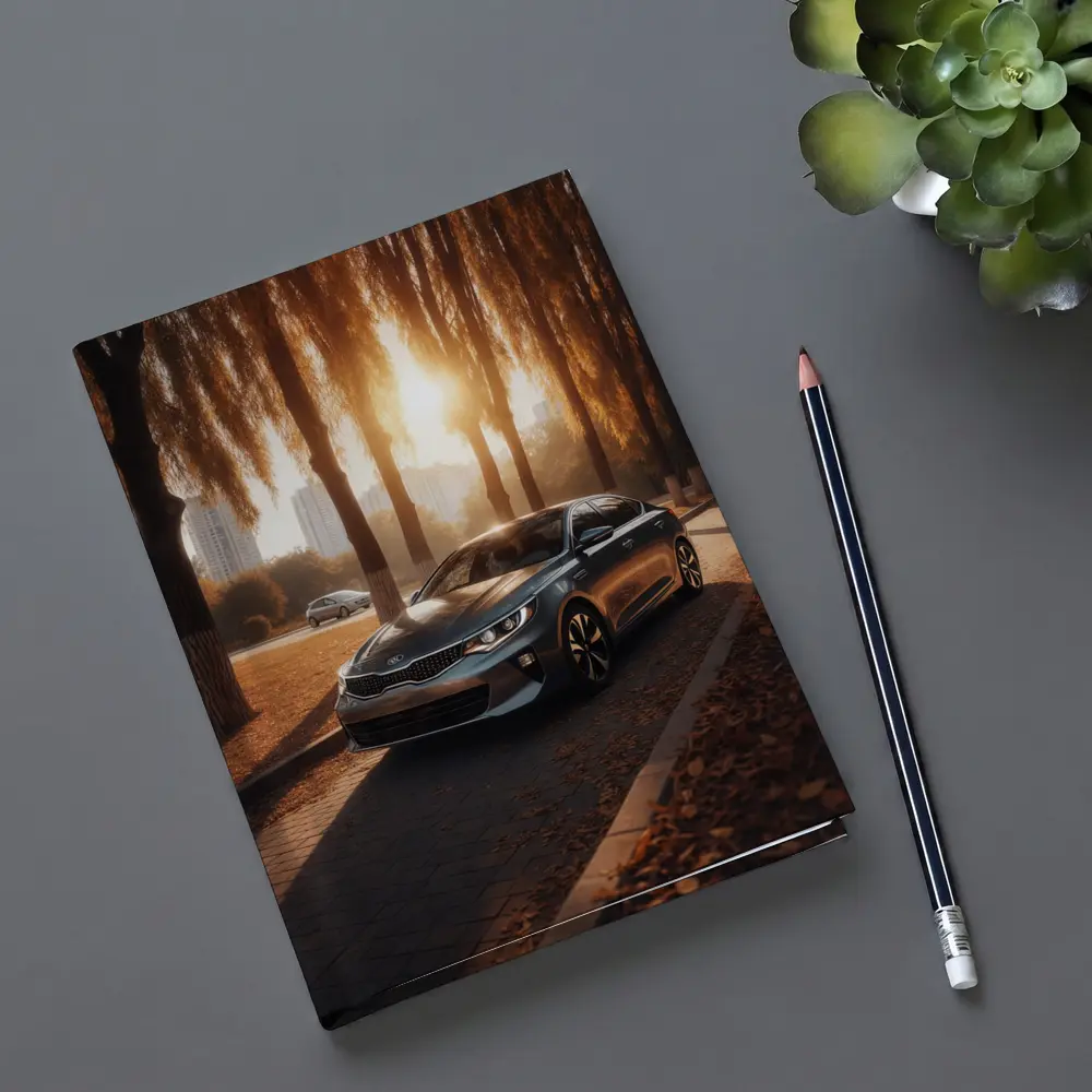Kia Optima Sedan Parked Under Autumn Trees – Notebooks