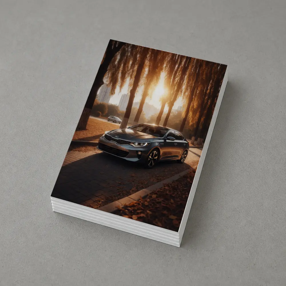 Kia Optima Sedan Parked Under Autumn Trees – Postcards