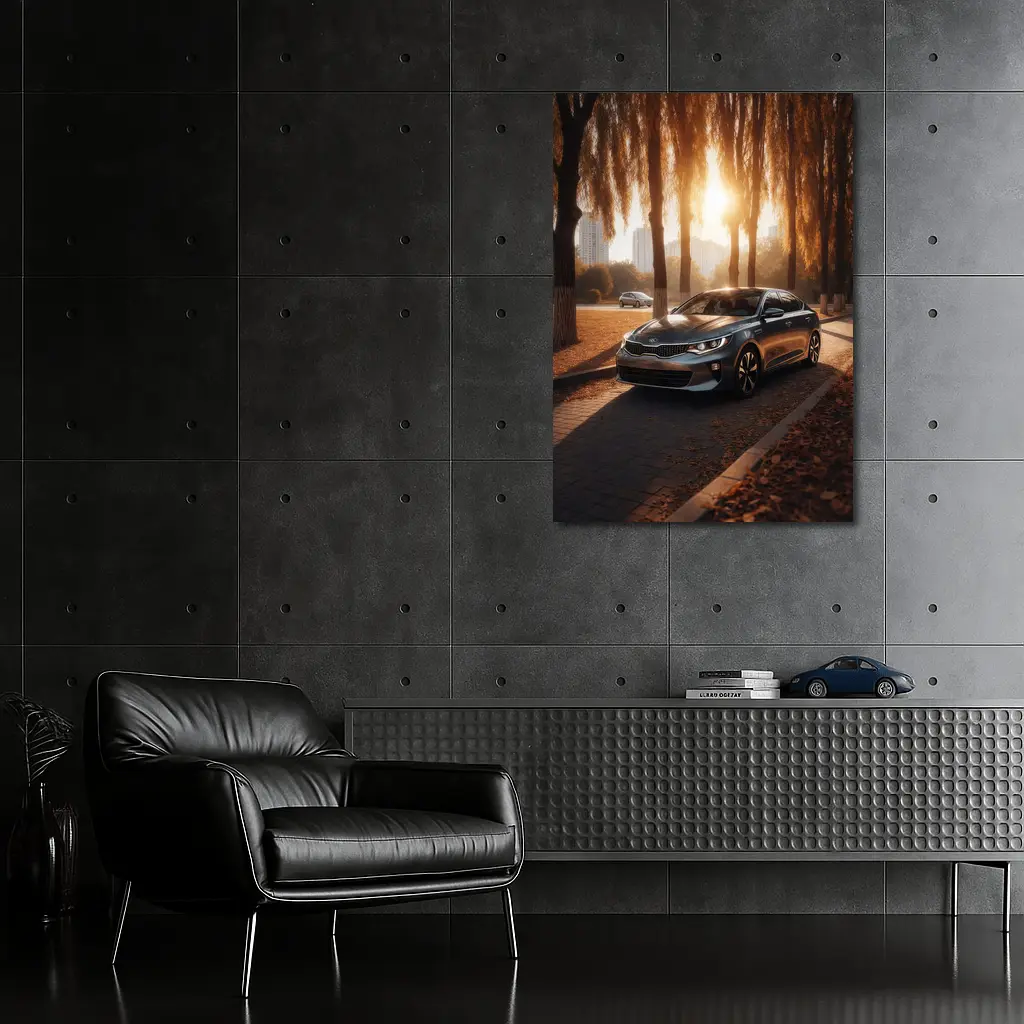 Kia Optima Sedan Parked Under Autumn Trees – Wall Art