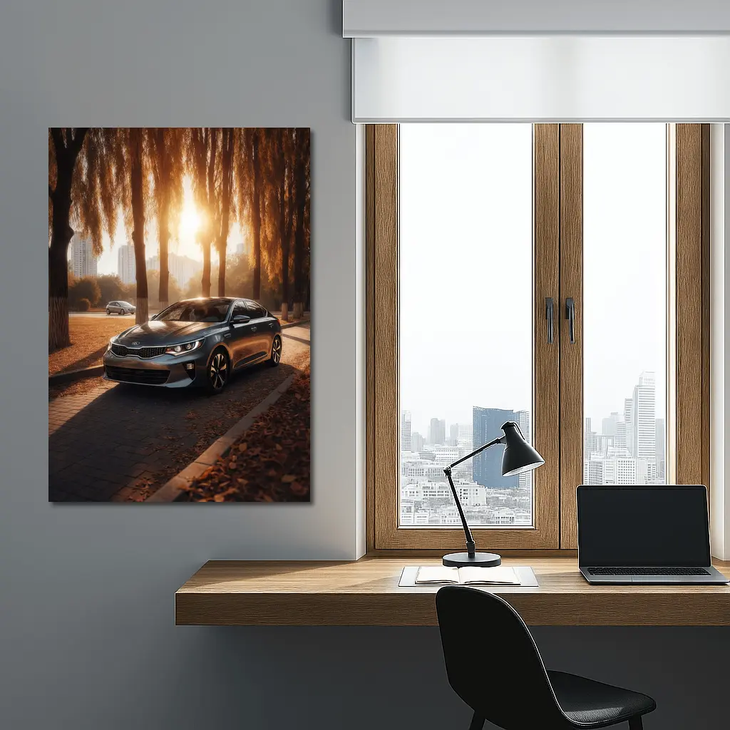 Kia Optima Sedan Parked Under Autumn Trees – Wall Art