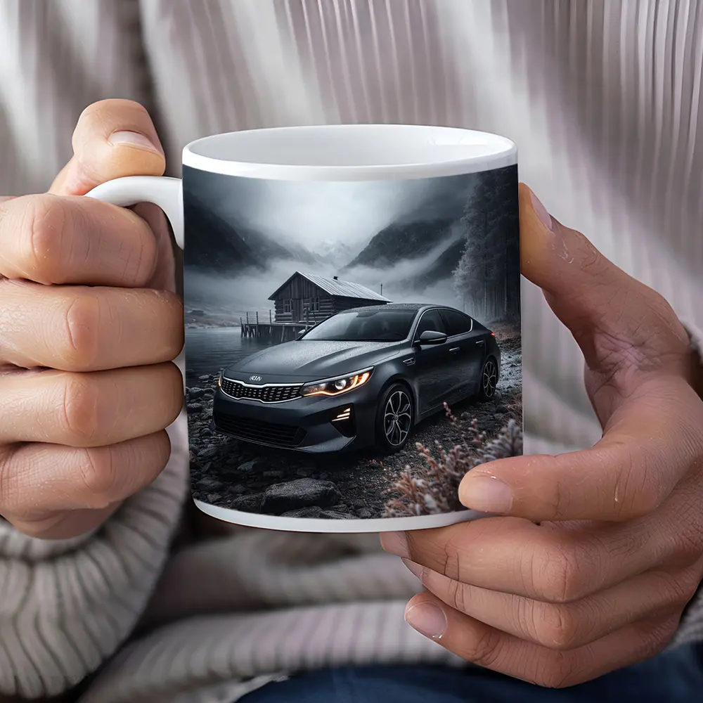 Kia Optima Sedan Moody Winter Mountain Scene – Mugs