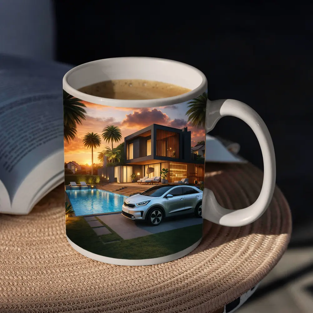 Kia Niro SUV Parked By Luxury Villa – Mugs