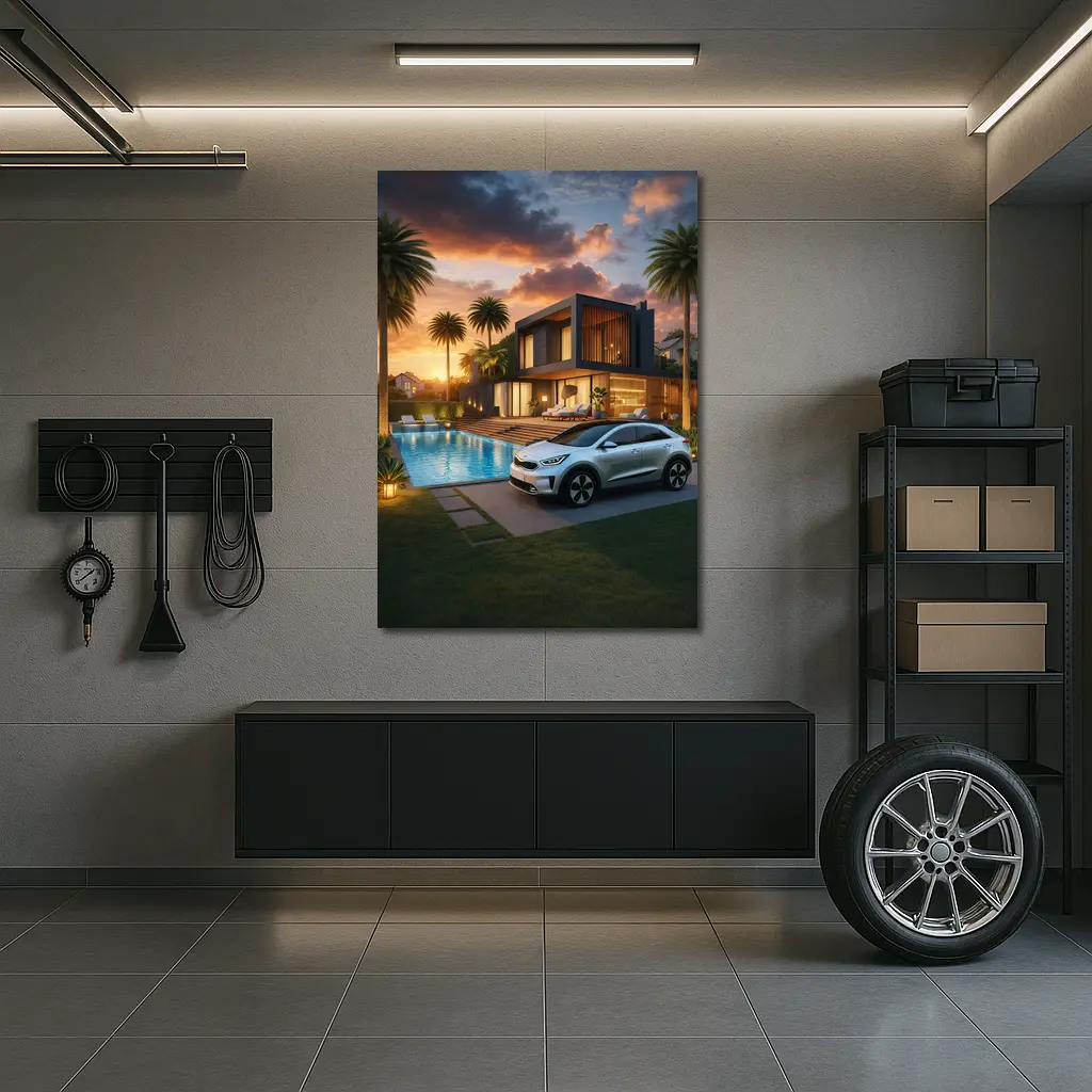 Kia Niro SUV Parked By Luxury Villa – Wall Art