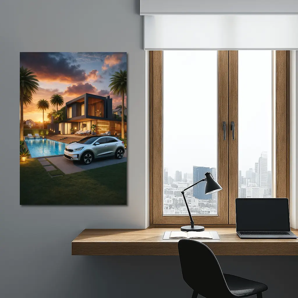 Kia Niro SUV Parked By Luxury Villa – Wall Art
