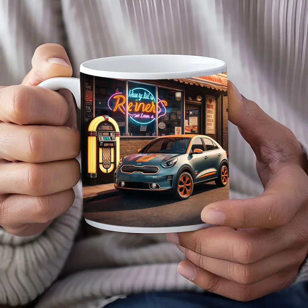 Kia Niro Retro Diner Neon Night Scene – Mugs