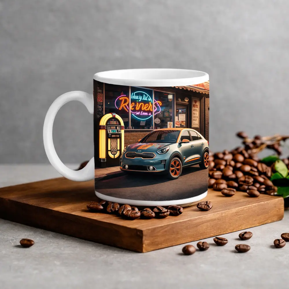 Kia Niro Retro Diner Neon Night Scene – Mugs