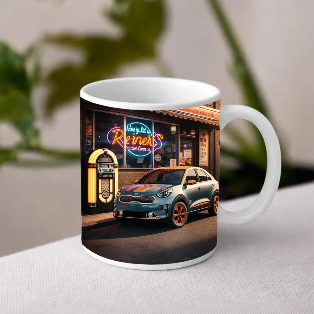 Kia Niro Retro Diner Neon Night Scene – Mugs