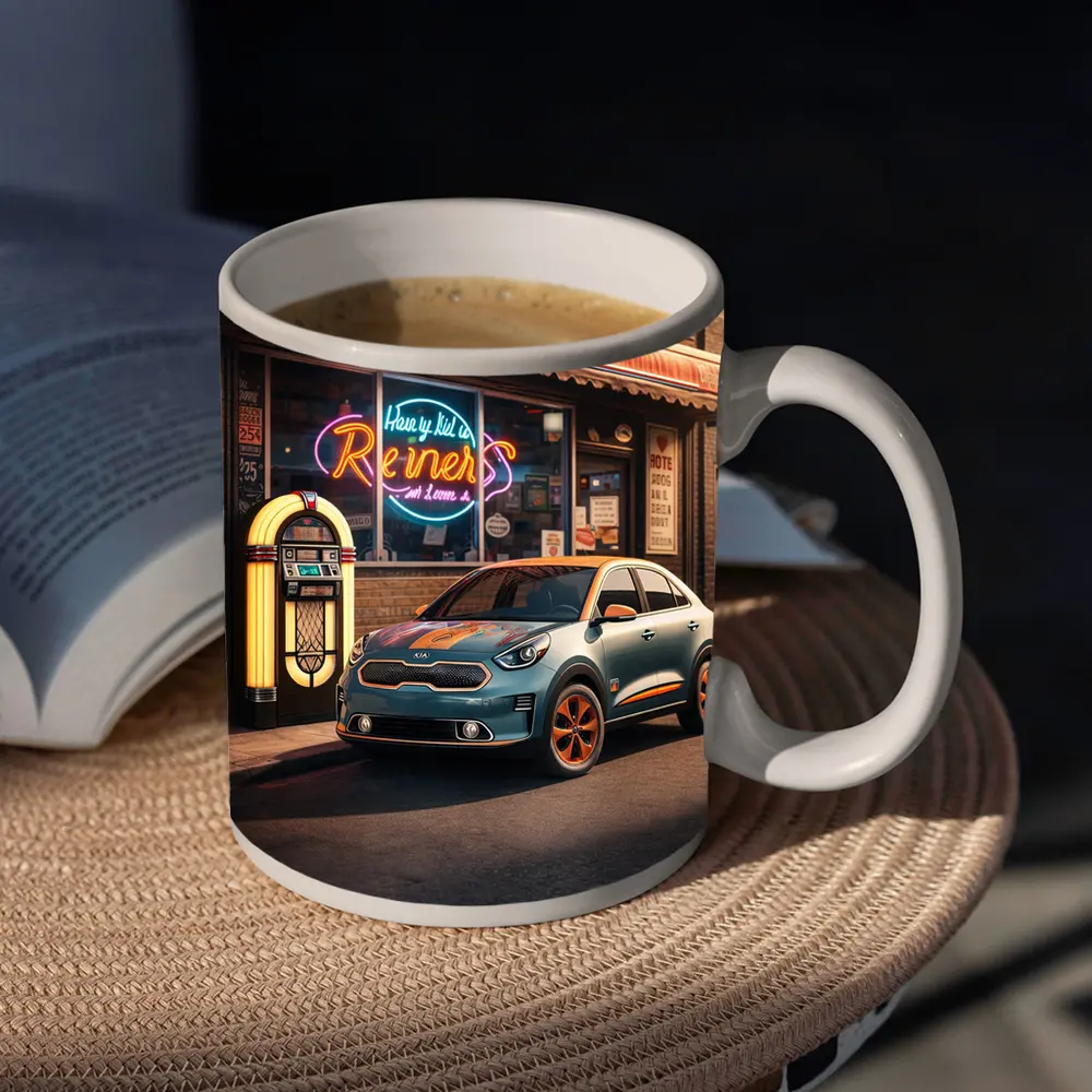 Kia Niro Retro Diner Neon Night Scene – Mugs
