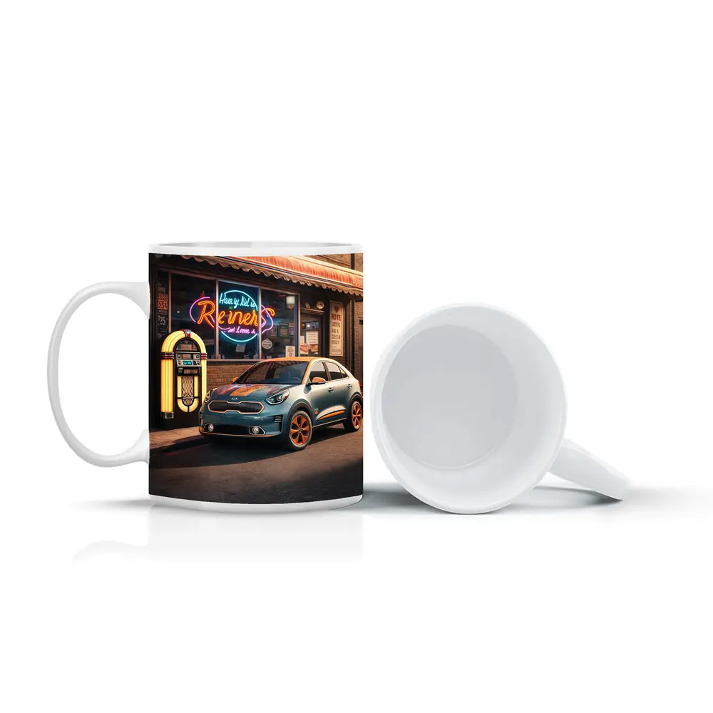 Kia Niro Retro Diner Neon Night Scene – Mugs