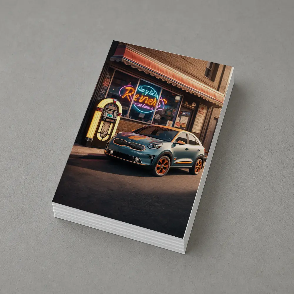 Kia Niro Retro Diner Neon Night Scene – Postcards