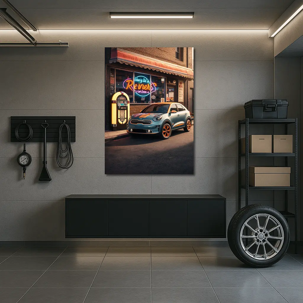 Kia Niro Retro Diner Neon Night Scene – Wall Art