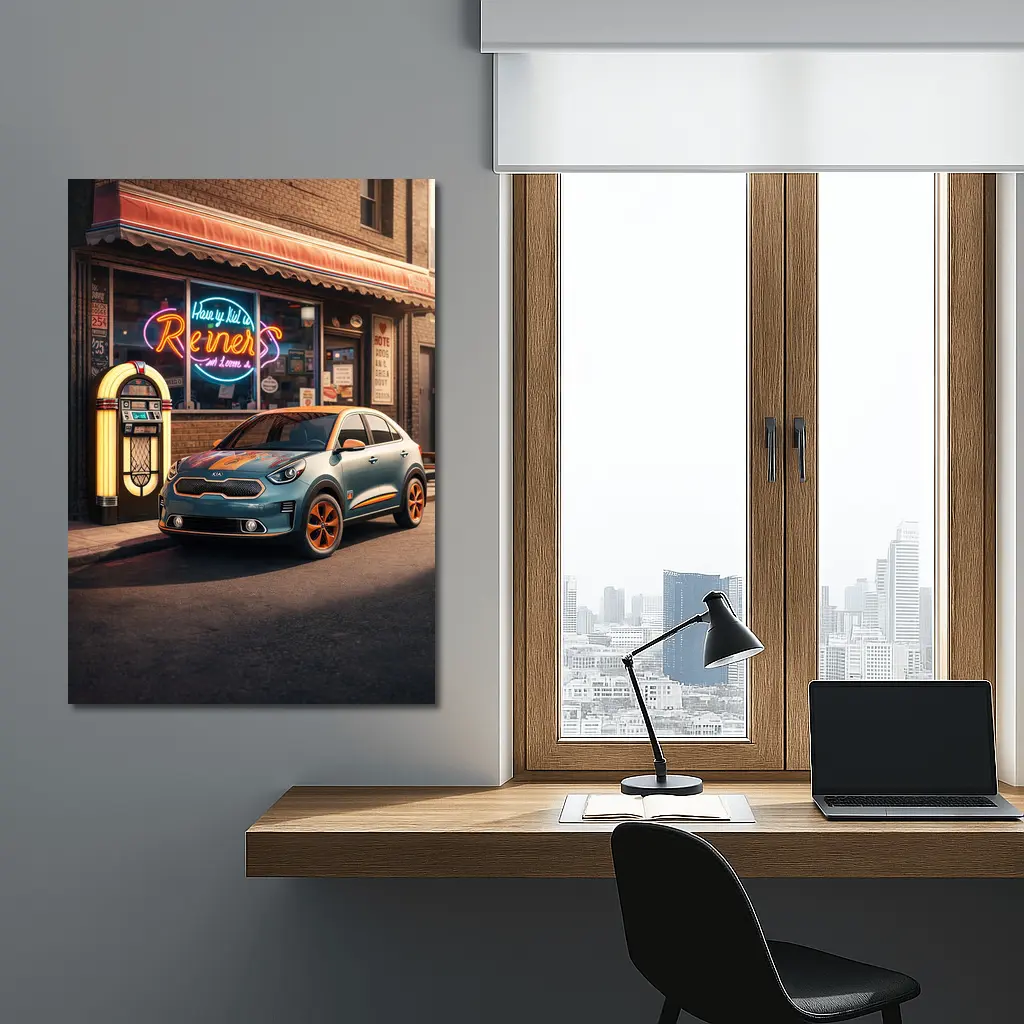 Kia Niro Retro Diner Neon Night Scene – Wall Art