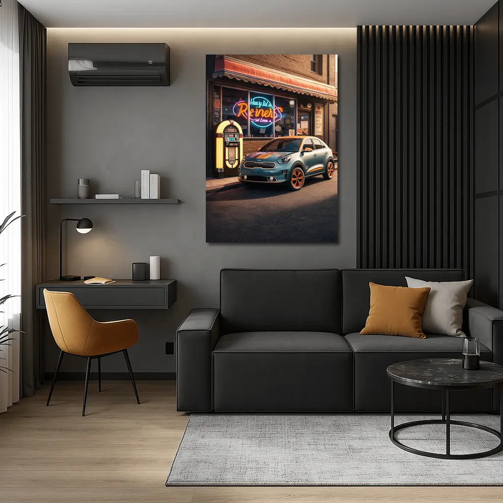 Kia Niro Retro Diner Neon Night Scene – Wall Art
