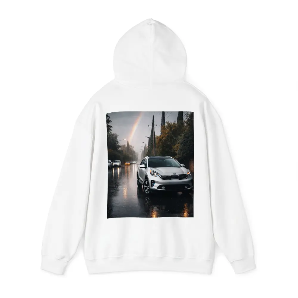 Kia Niro Silver Crossover Rainy Street Rainbow – Hoodies