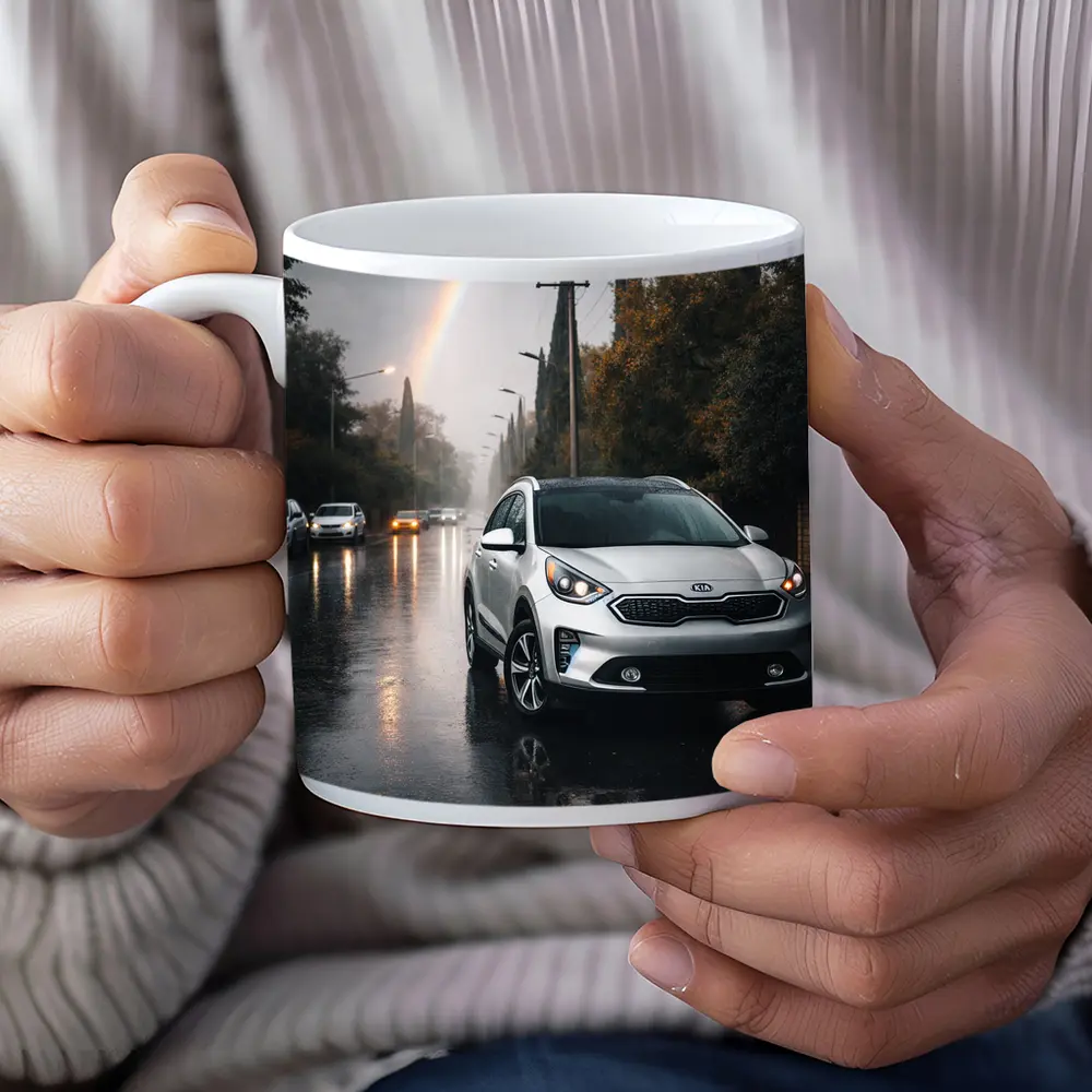 Kia Niro Silver Crossover Rainy Street Rainbow – Mugs