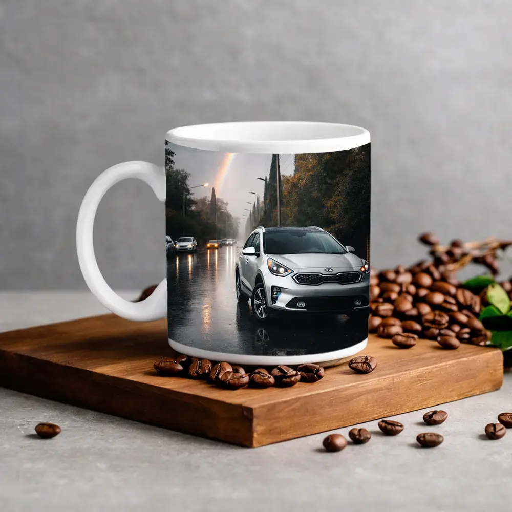 Kia Niro Silver Crossover Rainy Street Rainbow – Mugs