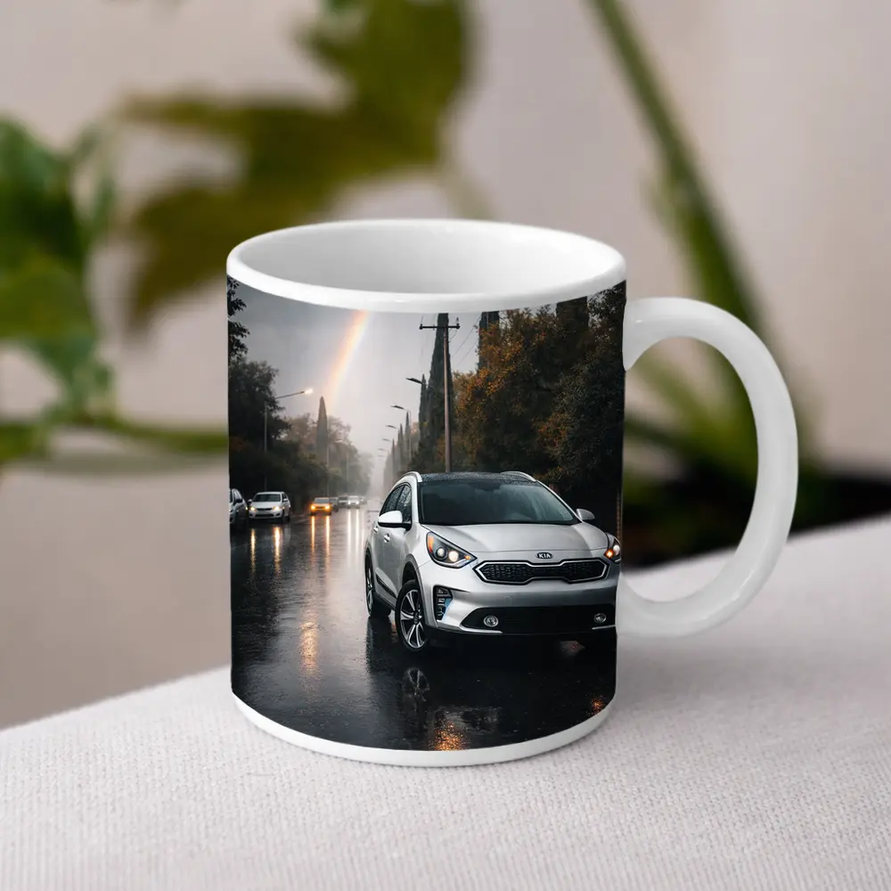 Kia Niro Silver Crossover Rainy Street Rainbow – Mugs
