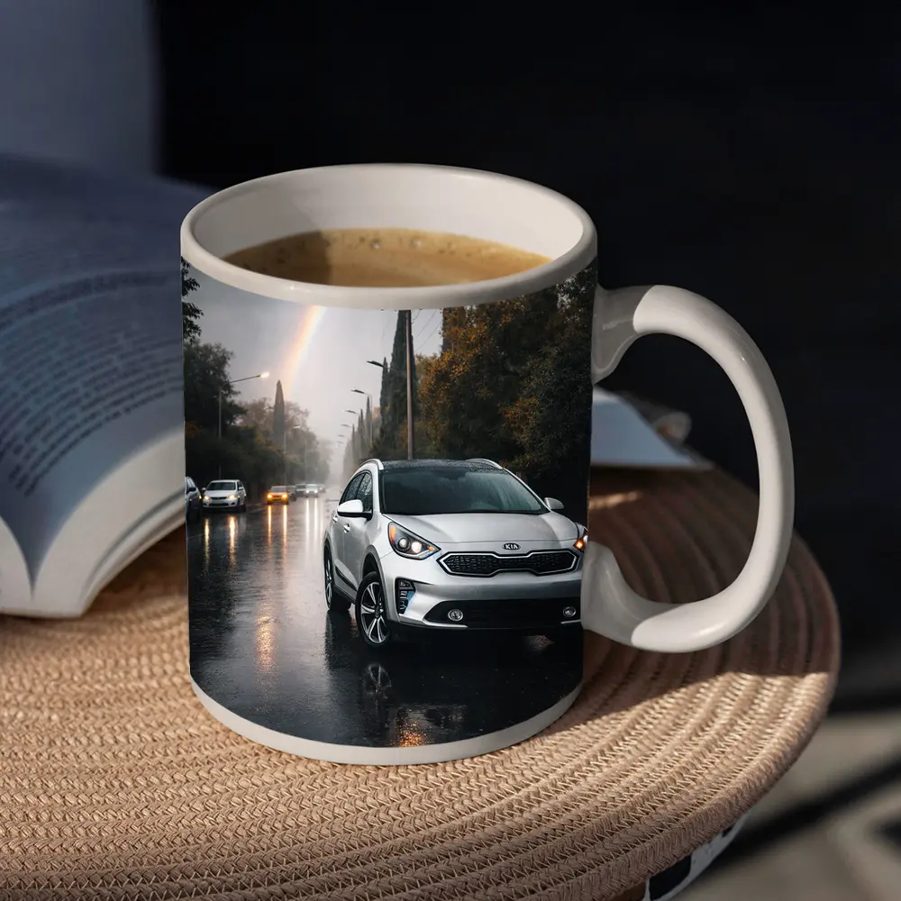 Kia Niro Silver Crossover Rainy Street Rainbow – Mugs