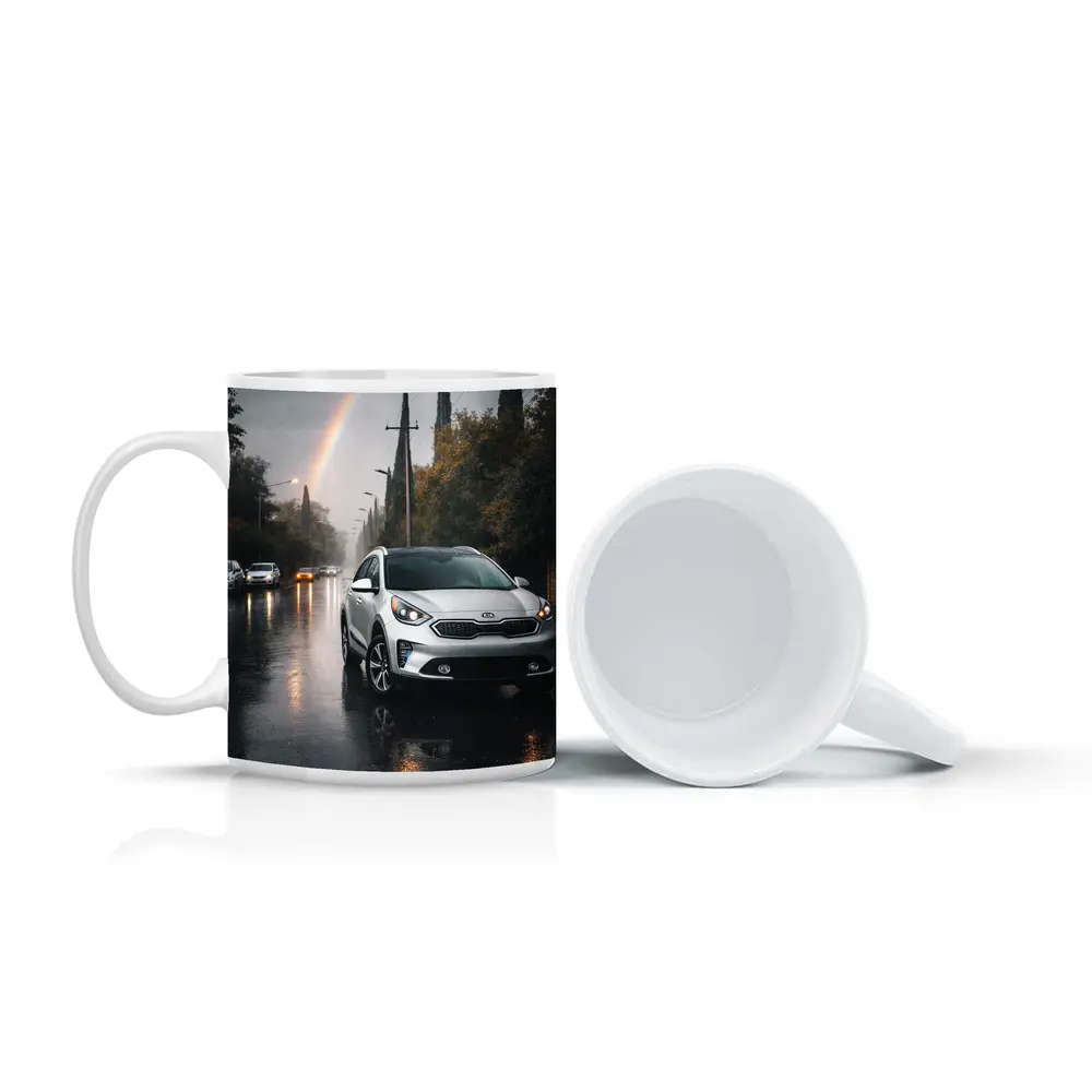Kia Niro Silver Crossover Rainy Street Rainbow – Mugs