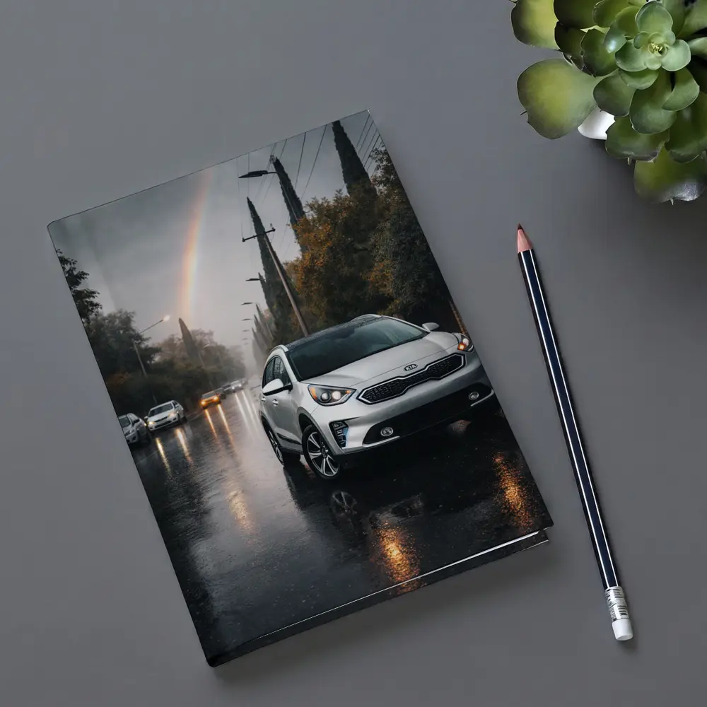 Kia Niro Silver Crossover Rainy Street Rainbow – Notebooks